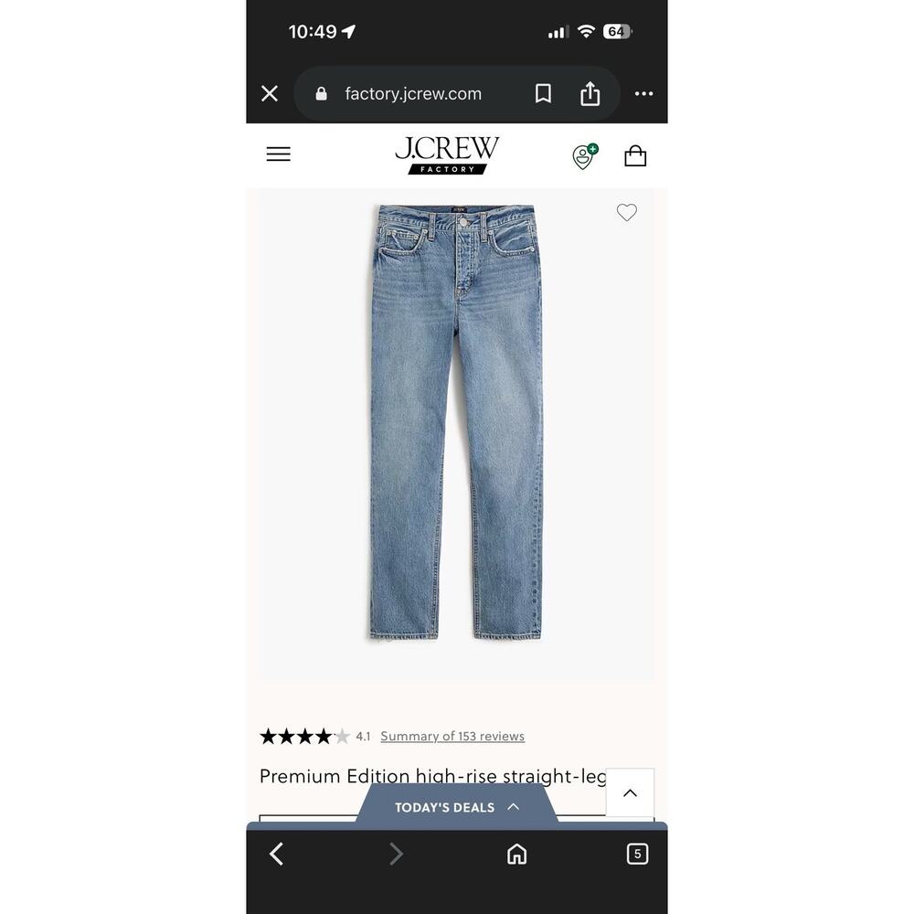 J Crew Premium Edition High Rise Straight Leg Jeans, 29P